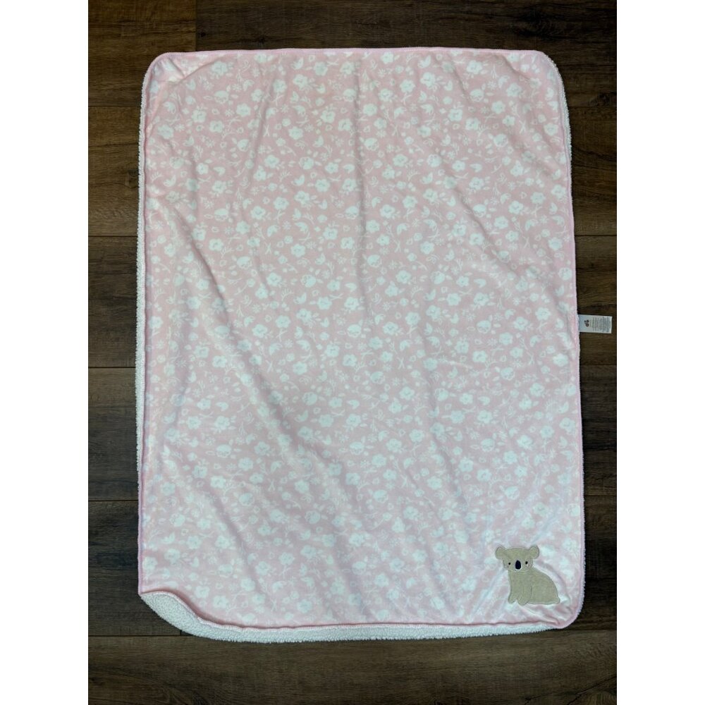 Just Born Pink Floral Koala Baby Blanket Sherpa Soft‎ & Cozy Reversible
